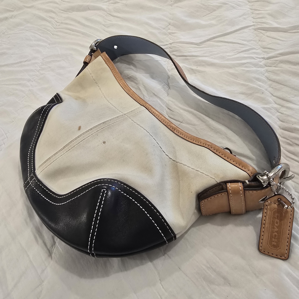 Vintage Coach Cream and Black Hobo Bag